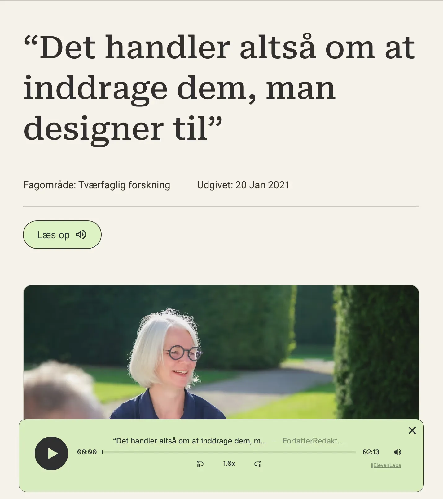 Article page with read-aloud feature