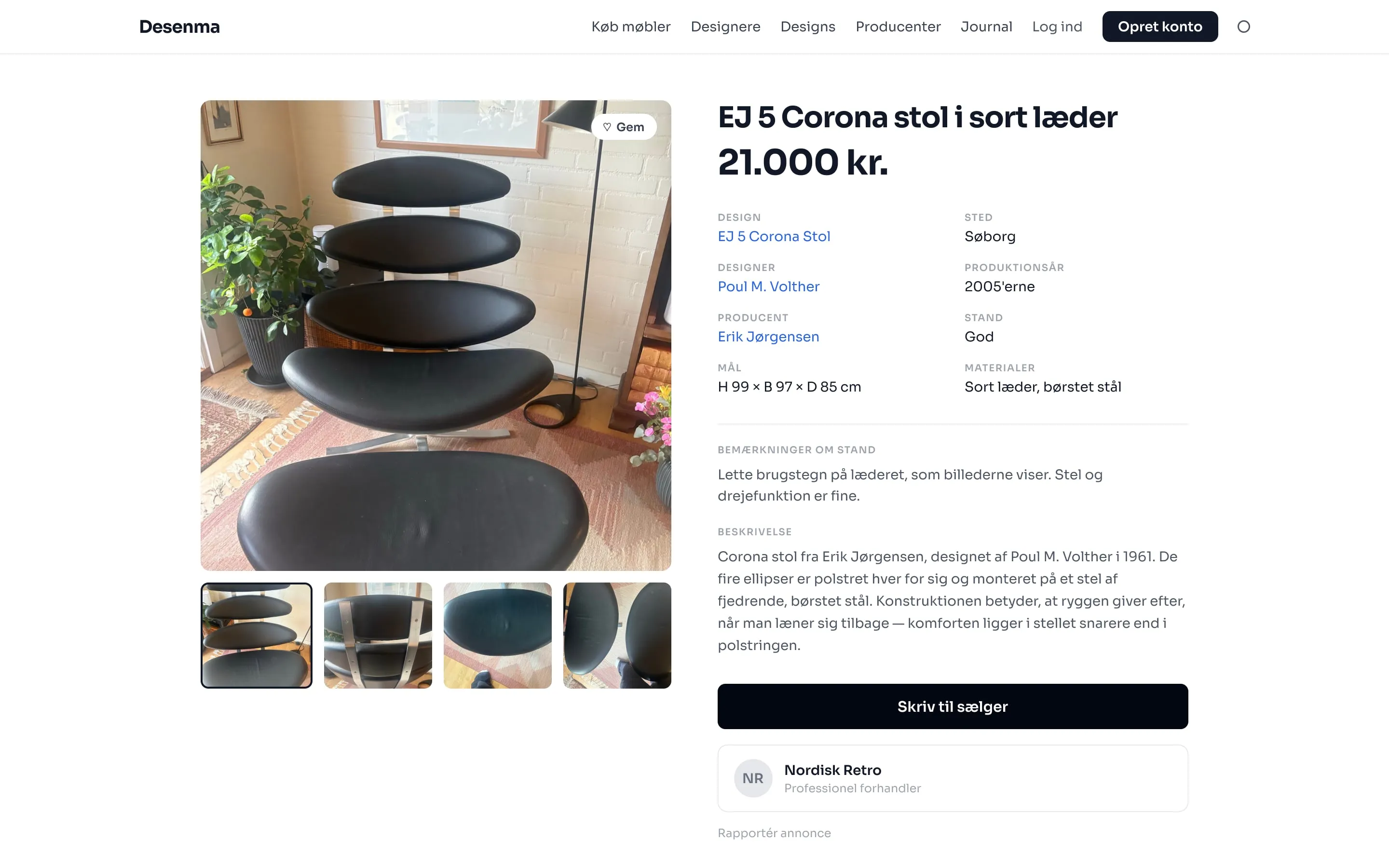 Listing detail with provenance and seller information