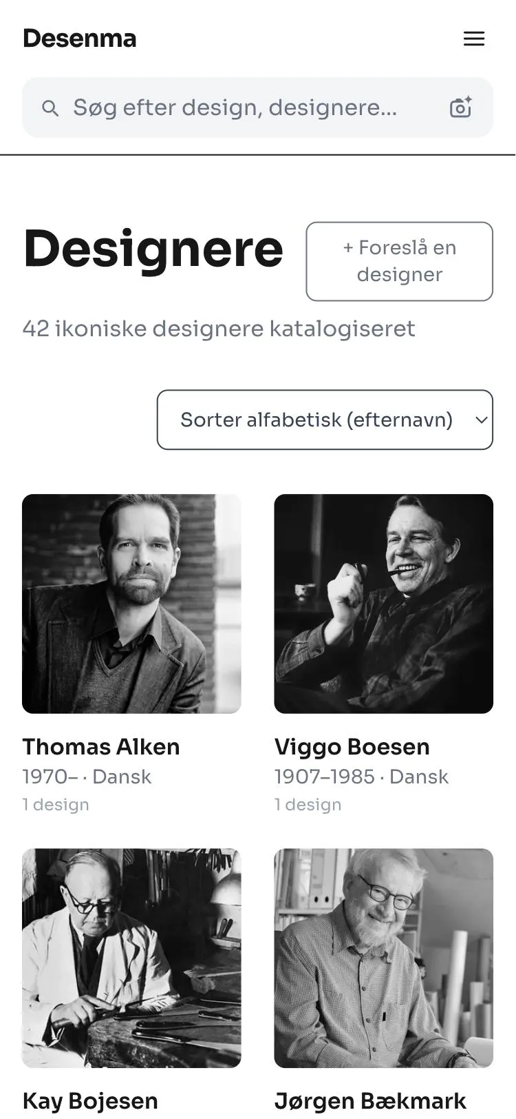 Index of 42 catalogued designers
