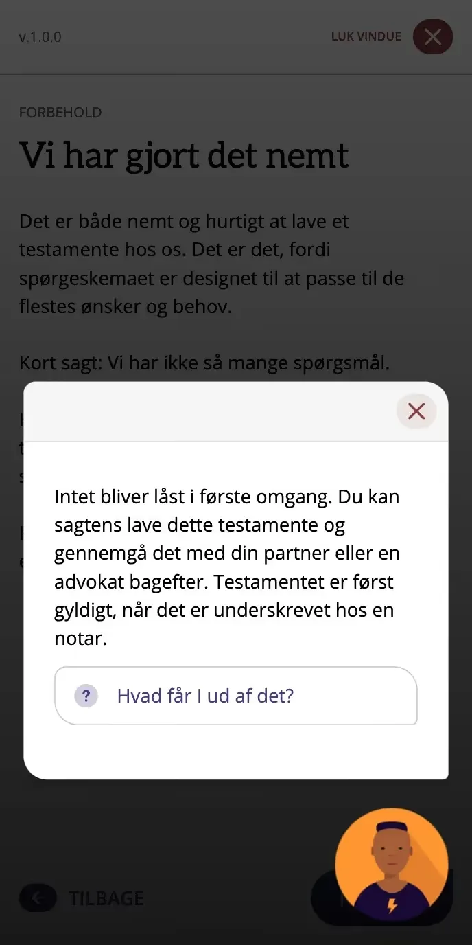 First step of the guided questionnaire