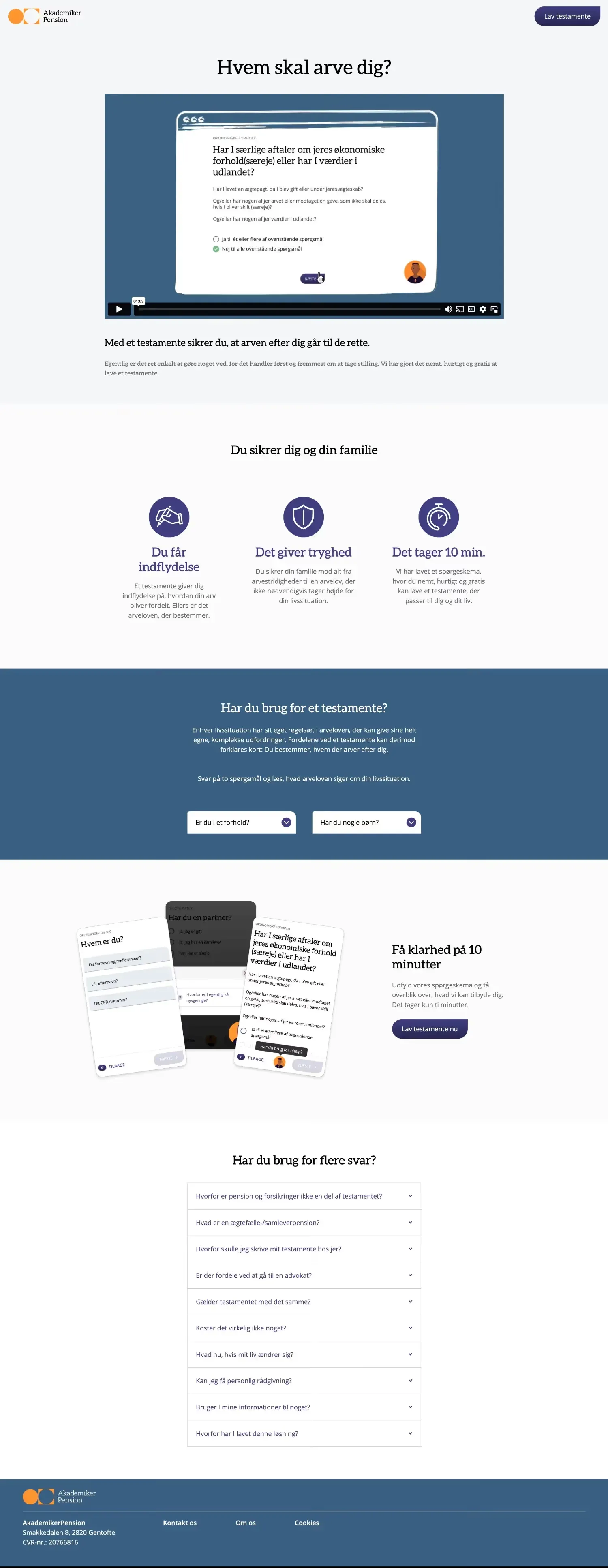 Overview screen of the will generator